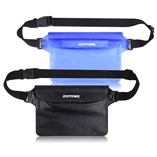 ECHTPower Sac étanche Etui Pochette Imperméable avec Sangle Réglable, Protéger Téléphone/Argent/Carte/Clé, Idéal pour Natation, Rafting, Kayak, Canotage, Camping, Pêche - 2 Pack (Bleu et Noir)