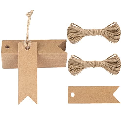 G2PLUS 100PCS Étiquettes Kraft,Étiquette Cadeaux,7x2cm Kraft Étiquettes - Étiquettes Vierges pour Mariage,Anniversaire,Noël- Avec 20M de Ficelle de Jute (Marron)