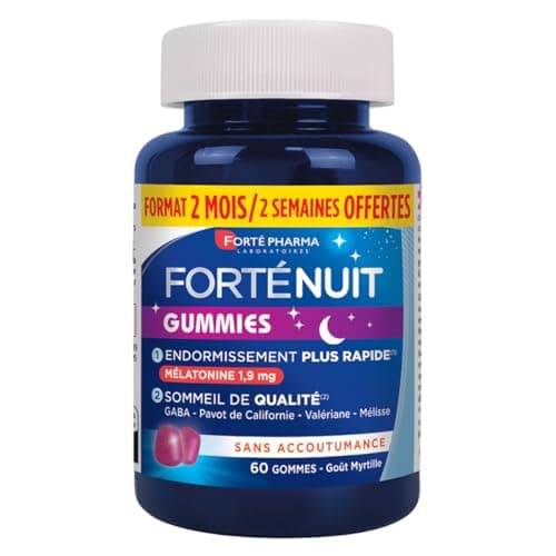 Forté Pharma Complément sommeil FortéNuit Gummies Mélatonine GABA Plantes | Complément alimentaire adulte, Endormissement rapide & sommeil de qualité favorisés, 60 nuits, Programme ou prise ponctuelle