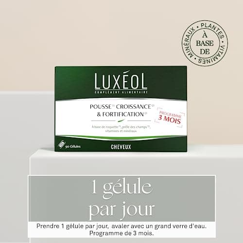 LUXÉOL - Pousse Croissance & Fortification - Complément Alimentaire - Roquette, Prêle Des Champs, Zinc, Cuivre, Sélénium, Vitamine B8 & B6 - Fabriqué En France - Programme Cheveux 3 Mois - 90 Gélules