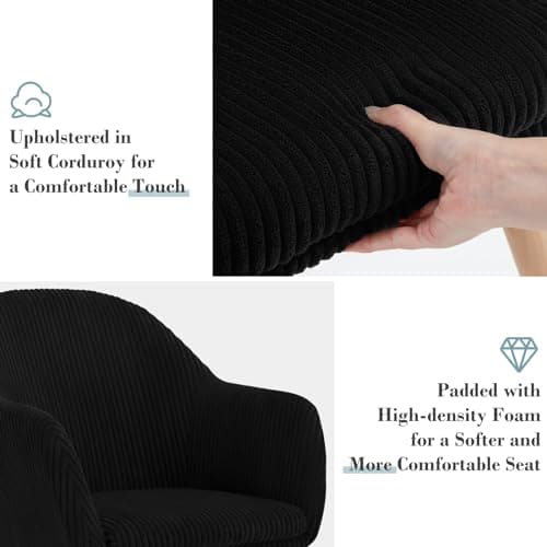 WOLTU Chaise de Salle à Manger, Lot de 6 Chaises, Chaise Ergonomique, Chaise de Cuisine avec Accoudoirs, Chaise Rembourrée avec Pieds en Bois Massif, en Velours Côtelé, Noir, EZS26sz-6