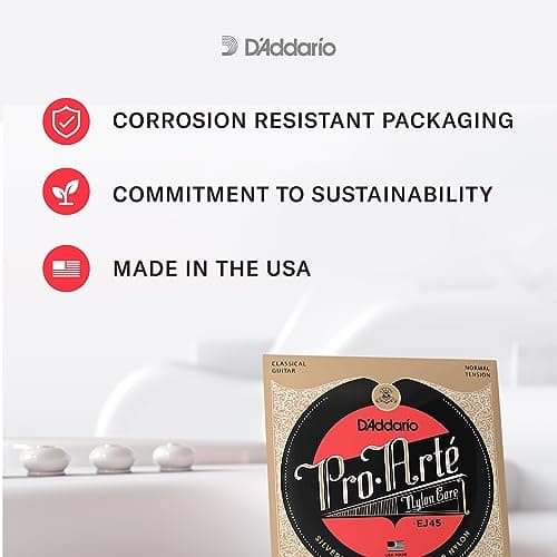 D'Addario Corde Guitare Classique - Cordes Pro-Arte EJ45 - en nylon - Normale