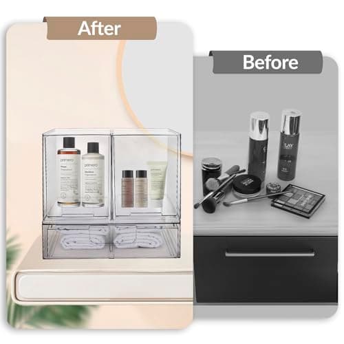 Grands tiroirs de rangement empilables en plastique transparent avec tiroir coulissant sous l'évier, garde-manger, salle de bain, cuisine et bureau.