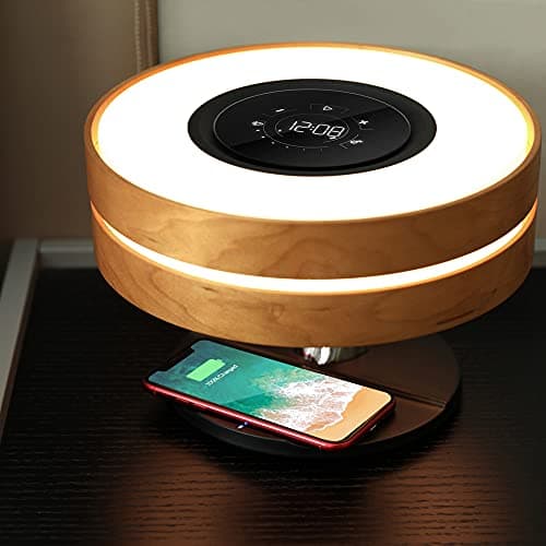 Silumen Lampe de Chevet Ronde Horizon avec Enceinte & Chargeur Sans fil - Dimmable Tactile