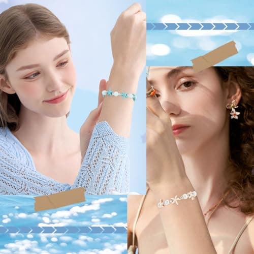 SUNNYCLUE 1 boîte 6 ensembles de Bracelets de Cheville Océan - Kit de Fabrication de Bracelets de Cheville - Perles de Tortue - Perles D'Animaux Marins - Perles de Verre Bleues D'Été Hawaïennes - Perl