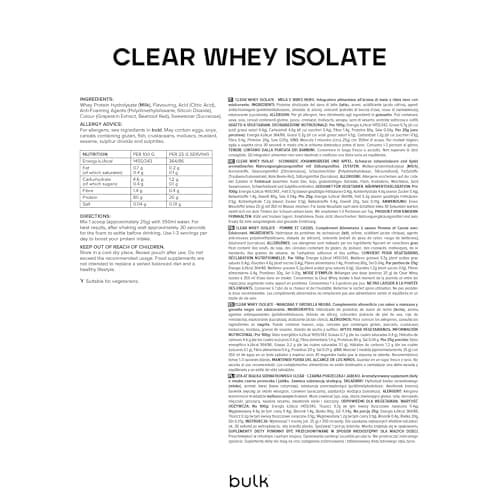 Bulk Clear Whey Isolate, Shake protéiné rafraîchissant, Protéine en Poudre, Rafraichissant et Fruité, Pomme et Cassis, 500 g, 20 Portions