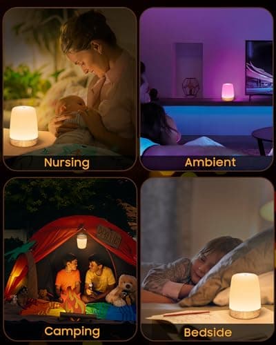 FOMYHEARD Petite lampe de table sans fil, lampe de chevet LED tactile à intensité variable avec lumière chaude et 256 couleurs RVB changeantes, lampe rechargeable à batterie, lumière d'allaitement à