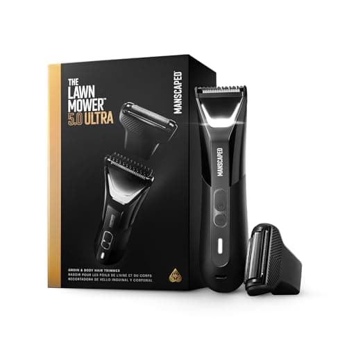 The Lawn Mower® 5.0 ULTRA de MANSCAPED® : Tondeuse Corps & Zone intime SkinSafe® pour Homme – Deux têtes de rasage, Tonte & Rasage de près, Étanche, Recharge USB, Étui de protection