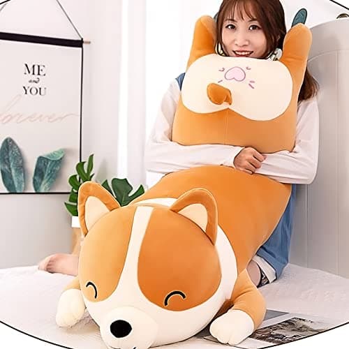 SNOWOLF Oreiller en Peluche Shiba Inu en Forme de Chien Mignon de Corgi Akita - Peluche Douce et Confortable - Cadeau pour Filles et garçons (58cm, Yellow)