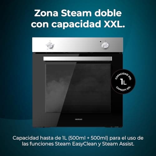 Cecotec Four Encastrable Bolero Hexa C126000 Inox A. 2800 W, capacité de 77 L, 4 fonctions, Steam Assist, Steam EasyClean, Cooling Fan, Triple Vitrage, Classe Énergétique A, Lumière intérieure.