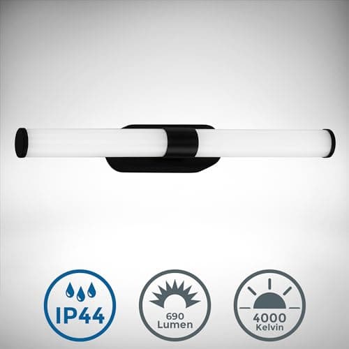B.K.Licht - Lampe à miroir à LED pour la salle de bain avec couleur de lumière blanc neutre, lampe pour la salle de bain protégée contre les éclaboussures IP44, luminaire murale à LED, 7W, 40 cm, noir