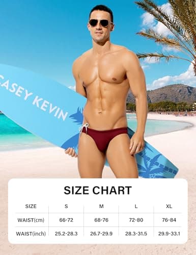 Casey Kevin Slips de Bain Homme Maillot de Bain Bikini Slips Taille Basse Swim Briefs pour Piscine Plage Cordon de Serrage Ajustable
