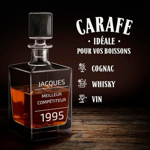 Maverton Set Whisky personnalisable - Ensemble de Carafe en verre de 810 ml et 2/4 / 6 verres de 250 ml pour lui - meilleur copain - Service Whiskey pour papa - Cadeau anniversaire homme - Année