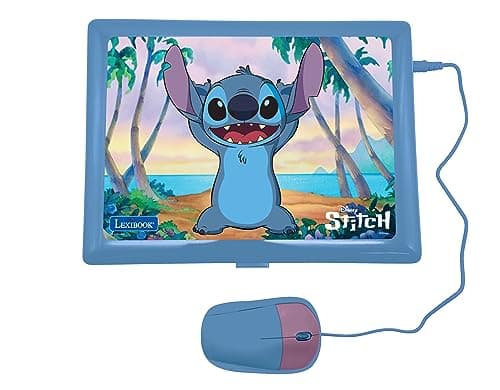 Lexibook, Disney Stitch, Ordinateur éducatif bilingue FRANÇAIS/Anglais, Jouet pour Enfants avec 124 activités pour Apprendre, s'amuser et Jouer du Piano, Bleu/Violet, JC598Di1