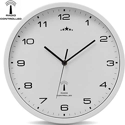 Monzana® Horloge Murale Radio pilotée à Quartz silencieuse Blanche Ø 31cm avec trotteuse Changement d'heure Automatique