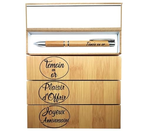 Stylo en bambou personnalisé + Coffret bois Personnalisé/Offrez un Cadeau Utile et Unique/Anniversaire/Gravure prénom