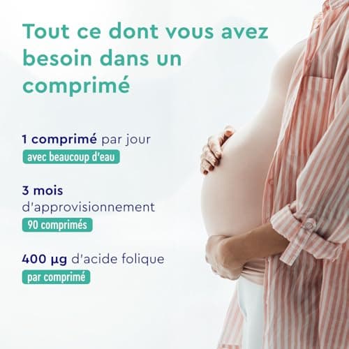 Acide Folique 400μg - Pour la Croissance des Tissus Maternels et le Système Immunitaire* - Conçu pour 1 Trimestre (3 Mois) - Vitamine B9 Hautement Dosé, Biodisponibilité Optimale - Végan