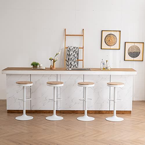 Kidol & Shellder Lot de 2 Tabourets de Bar Blanc, Bois Massif, Tabourets de Comptoir à Hauteur Réglable pour Comptoir de Cuisine, Bois Massif-Métal, Vintage Industriel Moderne