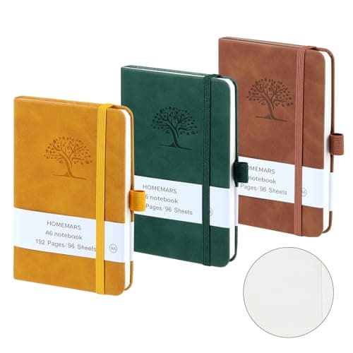 HOMEMARS Carnet de Notes, Cahier a6 Page Blanche, Petit Carnet, Petit Cahier, 3 Paquet, Cahier de Note, Carnet de Voyage, 14.4 cm x 9.6cm, 192 Pages Chacune, Motif d'arbre en Relief, Cuir végétalien