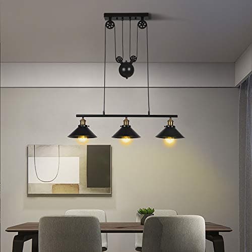 KUNGHEYFATCHOY Lampe à suspension à trois lumières, îlot de cuisine réglable industriel rustique lustre ferme ferme Vintage plafonniers luminaire pour cuisine île salle à manger foyer