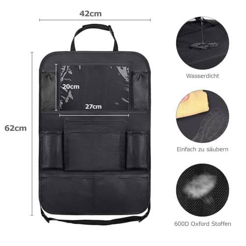 BillyBath Organisateur Voiture Enfant, 1PCS Rangement Auto Accessoire Interieur, Support pour Tablette Transparent 10 poches, Noir