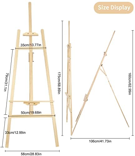 Zawaer Chevalet, 175CM Chevalet Bois, Chevalet Peinture, Trépied Peinture en Bois De Hêtre, Réglable En Hauteur & Pliant Chevalet Peinture, Chevalet De Présentation, Peinture, Dessin, Photo