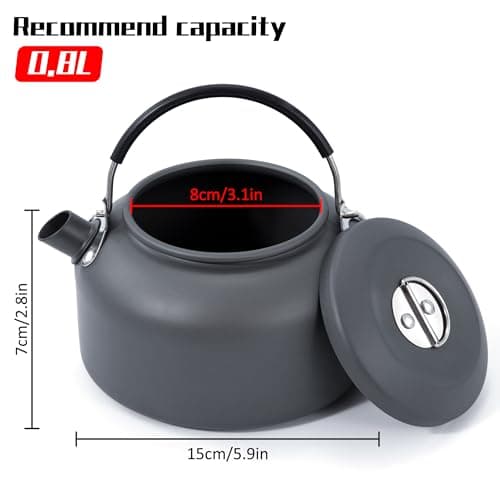 AYMQC Bouilloire de Camping 0,8 L Bouilloire à Thé en Aluminium Ultralégère Théière à Chauffage Rapide Portable avec Sac de Transport pour Pique-Nique Randonnée Pêche (Gris)