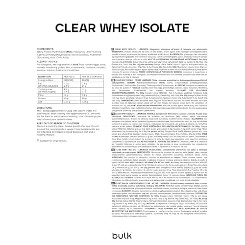 Bulk Clear Whey Isolate, Shake protéiné rafraîchissant, Protéine en Poudre, Rafraichissant et Fruité, Limonade Trouble, 500 g, 20 Portions