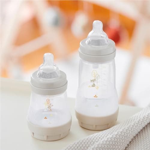 MAM Lot de 2 biberons Easy Start Anti-Colique 2+ mois débit moyen (2 x 260 ml) Océan + Sable – Biberon pour réduire les coliques et l'inconfort de bébé – Biberon bébé compatible avec l'allaitement
