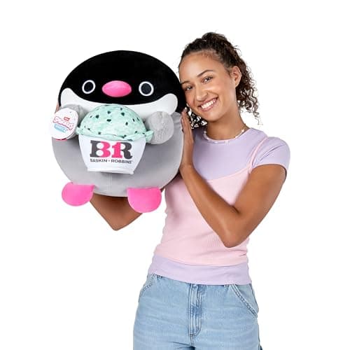 Snackles, Series 2, Penguin (Baskin Robbin), Plush Toy, Cuddly Squishy Comfort Plush with License Snack Brand Accessory, Medium (35 cm), Brown Box, (Penguin)