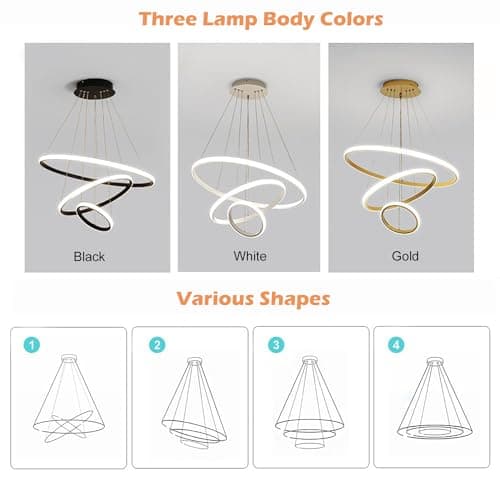 LED Suspension Luminaire 76W Lampe Suspendue à Dimmable, Lustre Chambre Réglable en Hauteur, Moderne Plafonnier LED Suspension pour Salle à Manger Salon Cuisine, 3Ring Φ20+40+60cm (Blanc)