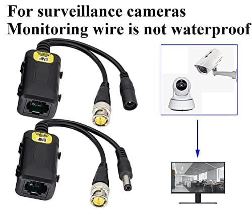 zdyCGTime Balun vidéo passif RJ45 femelle vers BNC mâle émetteur-récepteur réseau CC, câble de surveillance Full HD RJ45 vers BNC compatible avec tous les équipements vidéo (16,5 cm 4 paires)