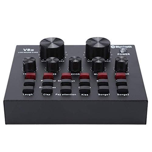 ASHATA Cartes Son externes, V8S Live Broadcast Sound Card Audio DJ Mixer, Mobile Phone USB Host Multifonction Portable Live Sound Card Computer for Karaoke Computer Live Recording