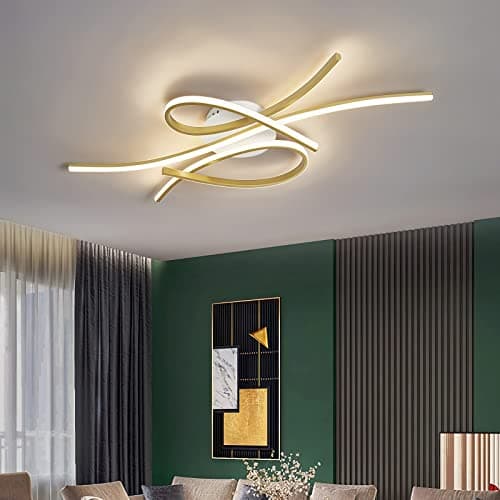 Bellastein Plafonnier LED plafonnier dimmable lampe de salon moderne lampe de chambre à coucher plafonnier design d'intérieur avec télécommande salon cuisine Bureau (or, L100cm)