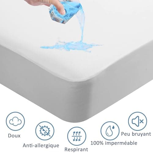 Beedsooth Protege Matelas 200x200 Impermeable, Tencel Alese Respirant et Silencieux, Hypoallergénique Protection Matelas 200x200 cm, Blanc