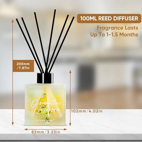 Aroma Naturals Diffuseur de roseaux 100 ML, Parfum d'intérieur Longue durée, Diffuseurs de roseaux Coffret Cadeau pour Femme, Fleur d'Osmanthus