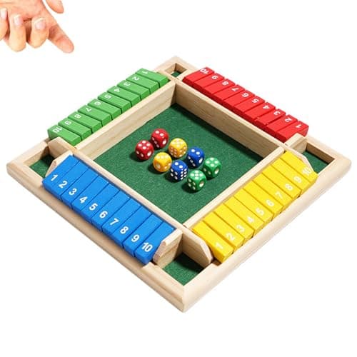 DAYIsjz Jeux de société Shut The Box 4 Couleurs 8 dés Ferme la boîte 4 Joueurs Jeu de dés Jeu en Bois Adulte Jeux en Bois Jeux de dés pour Adultes pour Adultes Enfants Jeu divertissant de Vacances