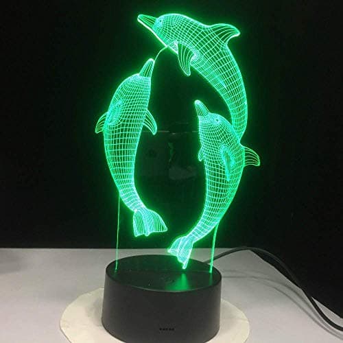 HPBN8 Ltd Illusion Optique 3D Dauphin Nuit Lampe Art Déco Lampe Lumières LED Décoration Lampes Touch Control 7 Couleurs Change Veilleuse USB Powered Enfants Cadeau Anniversaire Noël Cadeaux