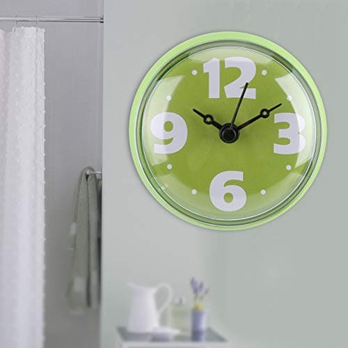 Horloge Murale à Aspiration étanche, Petite Horloge de Type pointeur Traditionnel, Fixation Facile au Mur/Miroir/Verre de la Salle de Bain, pour Salle de Bain/Cuisine(Vert)