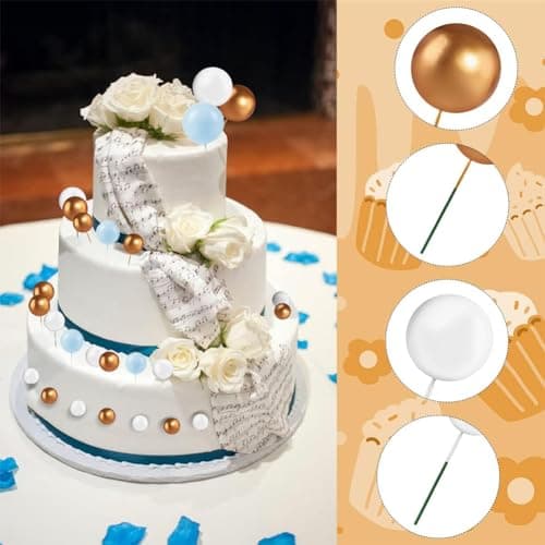 ZOOMPIL 108pcs Balle Gâteau Topper, Mini Topper de Gâteau de Ballon, Balle Gâteau Topper Bleu Blanc Doré, pour Décoration de Gâteau Dessert, Mariage Décoration
