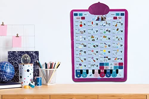 Un poster éducatif parlant bilingue FR/EN, pour apprendre l'alphabet, du vocabulaire et l'orthographe avec La Reine des Neiges