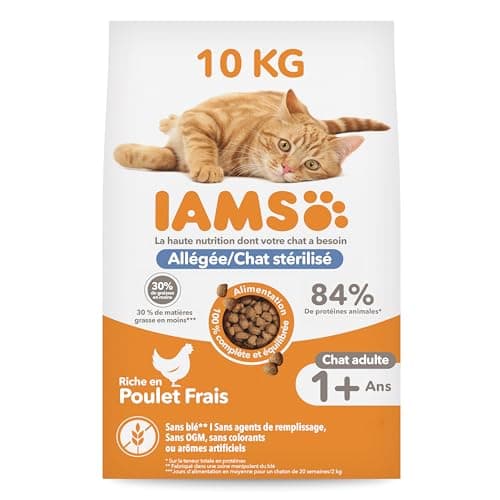 Iams Vitality - Croquettes Chats Stérilisés - Savoureuses Complètes Ã‰quilibrées - Favorise Croissance Et Vitalité - Au Poulet Frais â€“ Sans OGM Colorant Arôme Artificiel - Sac Refermable 10kg