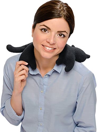 LESCHI Coussin chauffant - Bouillotte micro-ondes - Animal : chat noir - Bouillotte graines de blé bio souple - Idéal pour se réchauffer en hiver et tensions au niveau cou, épaules, nuque