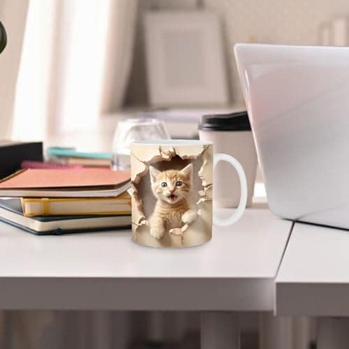 Povanjer Tasses À Café pour Chat,Tasse À Thé en Céramique pour Chat Effet 3D -Tasse De Voyage Chat Mignon Accessoire De Bureau Drôle Et Créatif pour Eau Chaude Eau Froide Café Lait