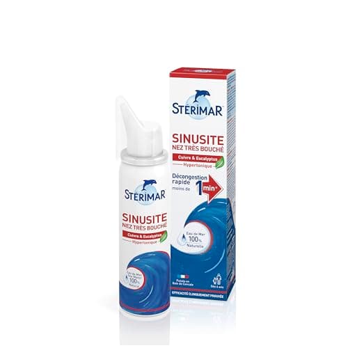 STÉRIMAR Sinusite Nez Très Bouché - Spray Nasal Décongestionnant, Agit en Moins d'1 Minute, à l'Eau de Mer 100% Naturelle & Cuivre/Eucalyptus/Acides Hyaluroniques, Formule Hypertonique, 50 ml