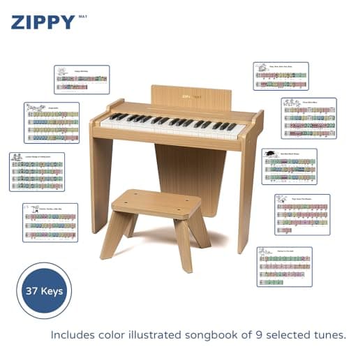 ZIPPY MAT Piano numérique pour enfants, 37 touches, instrument éducatif de musique, jouet en bois, pour filles et garçons (Chêne Basic)