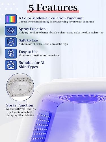 Deciniee Masque LED Visage Luminothérapie: 6 Couleurs Luminothérapie Visage avec Fonction de Pulvérisation - Masque Facial LED Pour Anti-Âge Les Soins de La Peau