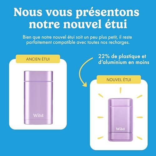 Wild - Déodorant Naturel Rechargeable - Sans Aluminium - Etui Violet avec Lot Varié de Recharge (3 x 40g) - Comprend Fresh Cotton & Sea Salt, Jasmine & Mandarin et Coconut & Vanilla - Végan