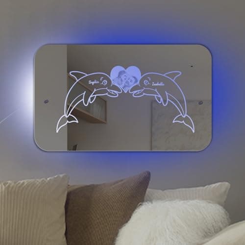 DUOYUN Miroir Personnalisé avec Nom, Miroir Lumineux LED avec Nom Et Photo, DéCoration Murale De Chambre à Coucher, IdéEs Cadeaux pour La FêTe des MèRes/PèRes La Saint-Valentin Un Anniversaire NoëL