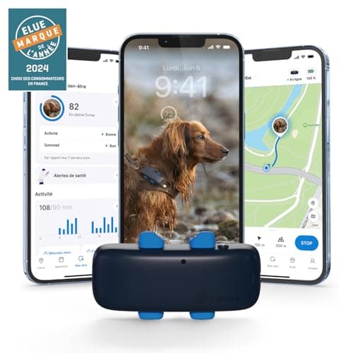 Tractive – Collier GPS pour chien - Élue Marque de l'Année - Localisation globale en direct - Alertes anti-fugue - Moniteur d'activité avec alertes de santé